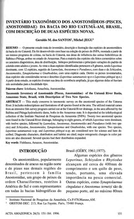 (Pisces, Anostomidae) Da Bacia Do Rio Uatumã-Am, Brasil, Com Descrição De Duas Espécies Novas