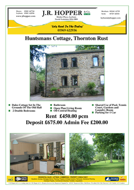 Huntsmans Cottage, Thornton Rust, Aysgarth
