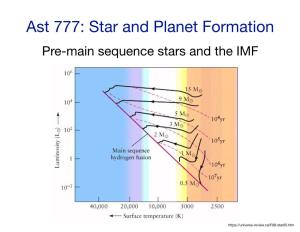 Ast 777: Star and Planet Formation Pre-Main Sequence Stars and the IMF