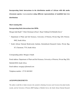 Incorporating Biotic Interactions in the Distribution Models of African Wild Silk Moths (Gonometa Species, Lasiocampidae) Using