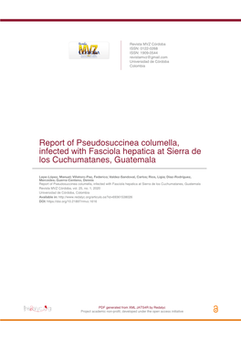 Report of Pseudosuccinea Columella, Infected with Fasciola Hepatica at Sierra De Los Cuchumatanes, Guatemala