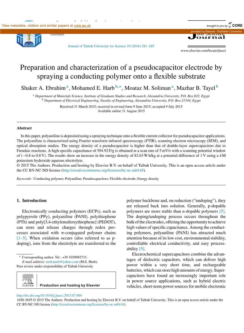 Preparation and Characterization of a Pseudocapacitor Electrode By