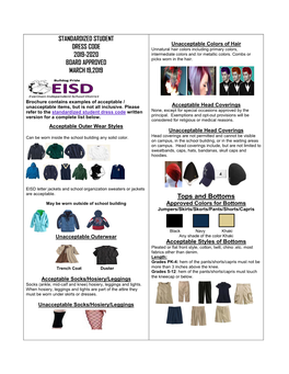 STANDARDIZED STUDENT DRESS CODE 2019-2020 BOARD APPROVED MARCH 19,2019 Tops and Bottoms