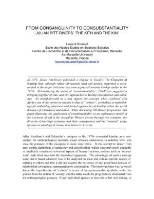 From Consanguinity to Consubstantiality Julian Pitt-Riversʼ ʻthe Kith and the Kinʼ