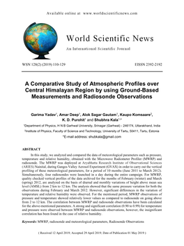 A Comparative Study of Atmospheric Profiles Over Central Himalayan Region by Using Ground-Based Measurements and Radiosonde Observations