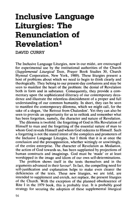 Inclusive Language Liturgies: the Renunciation of Revelation T DAVID CURRY
