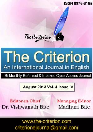 Criterion.Com the Criterion Criterionejournal@Gmail.Com an International Journal in English ISSN 0976-8165
