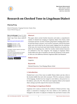 Research on Checked Tone in Lingchuan Dialect