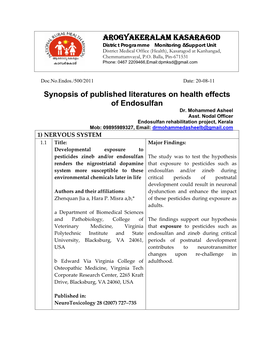 Synopsis of Published Literatures on Health Effects of Endosulfan Dr