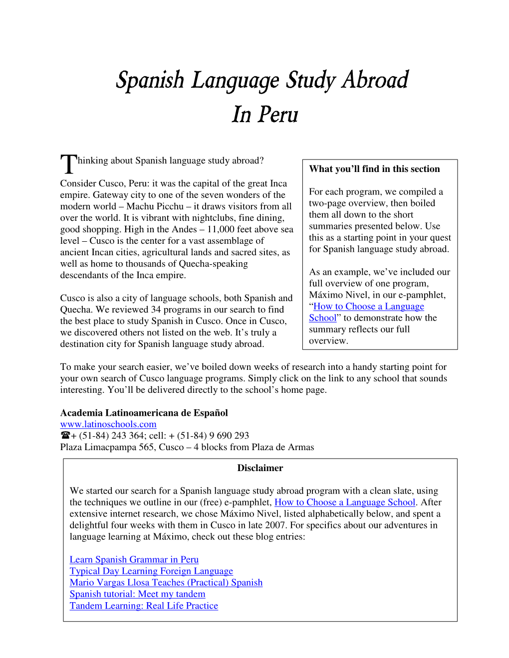 Spanish Language Study Abroad in Peru