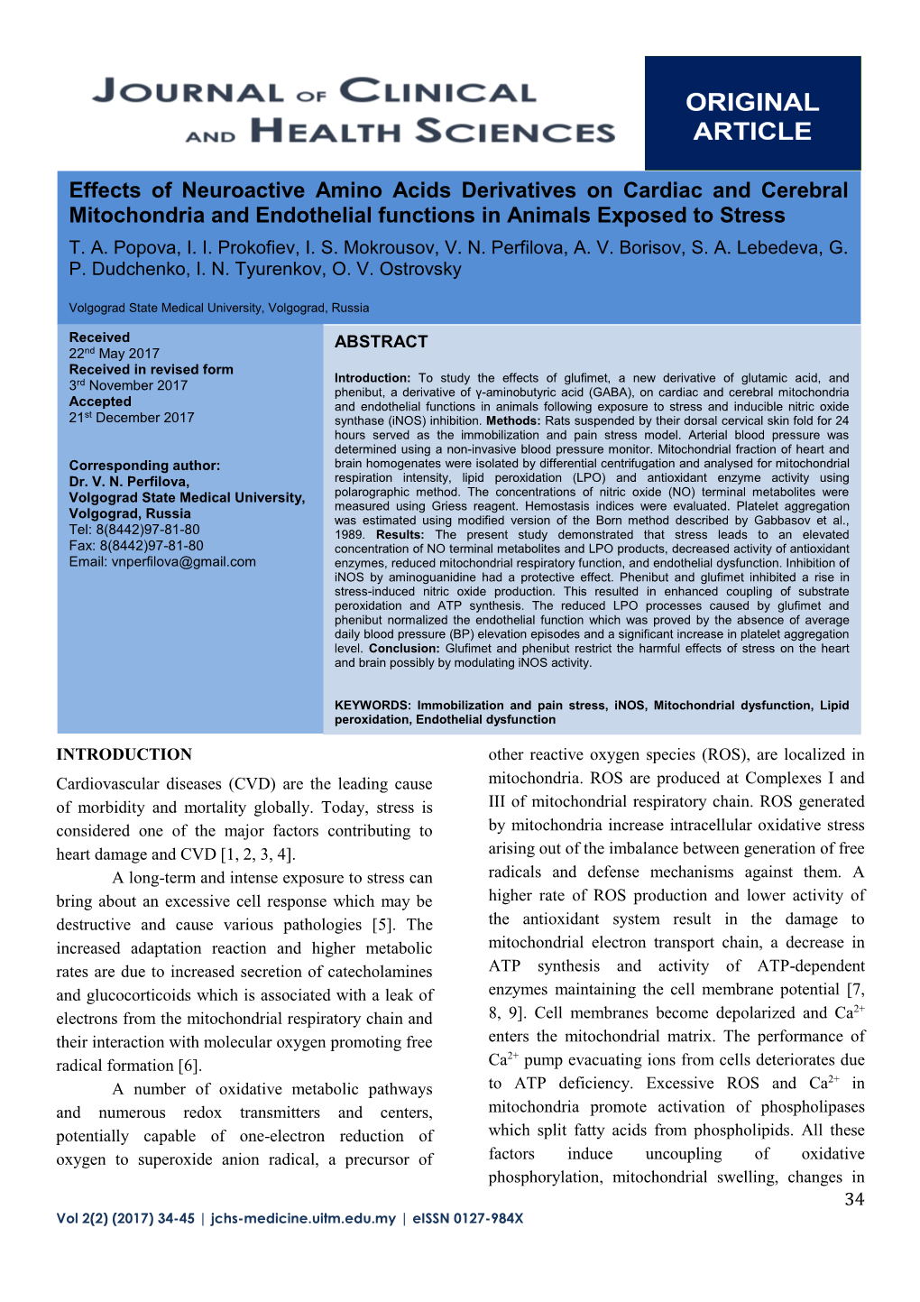 Effects of Neuroactive Amino Acids Derivatives on Cardiac and Cerebral Mitochondria and Endothelial Functions in Animals Exposed to Stress T