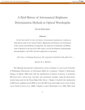 A Brief History of Astronomical Brightness Determination Methods at Optical Wavelengths