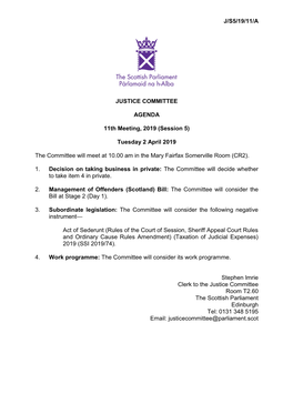 J/S5/19/11/A JUSTICE COMMITTEE AGENDA 11Th