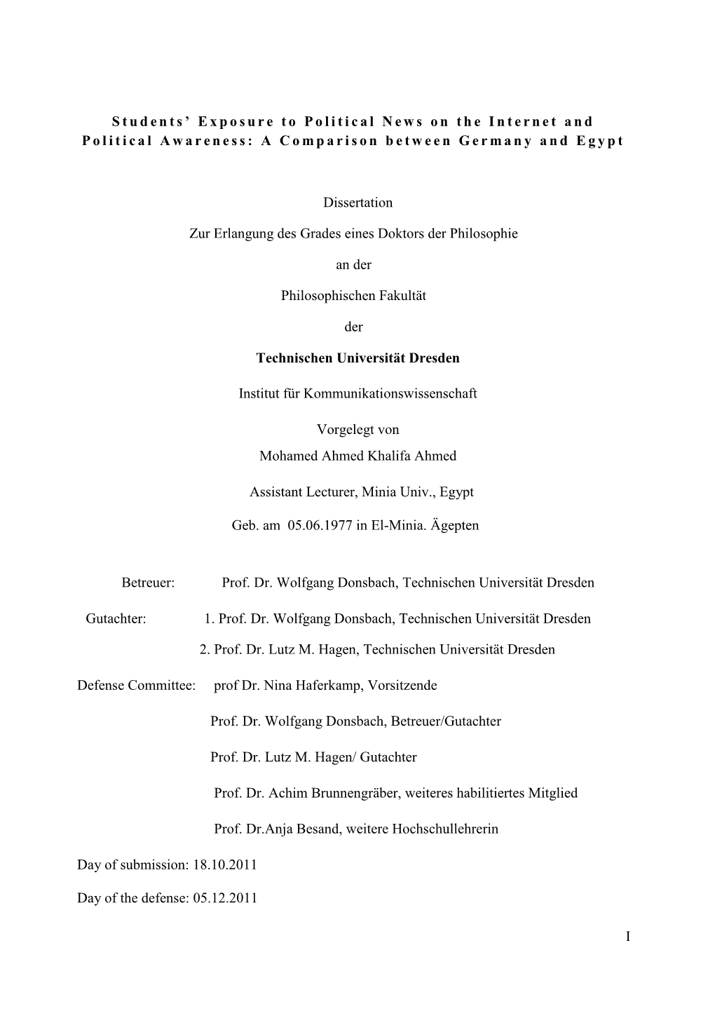 I Students' Exposure to Political News on the Internet and Political