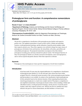 Proteoglycan Form and Function: a Comprehensive Nomenclature of Proteoglycans