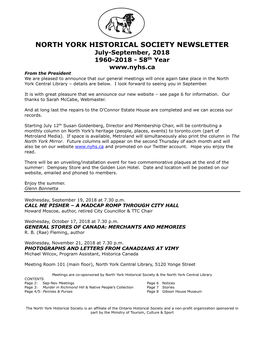North York Historical Society Newsletter