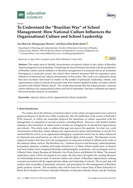 Brazilian Way” of School Management: How National Culture Inﬂuences the Organizational Culture and School Leadership