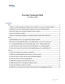Provider Technical FAQ As of May 5, 2020