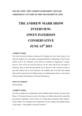 THE ANDREW MARR SHOW INTERVIEW: OWEN PATERSON CONSERVATIVE JUNE 14Th 2015