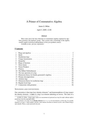 A Primer of Commutative Algebra