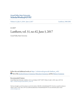 Lanthorn, Vol. 51, No. 62, June 5, 2017 Grand Valley State University