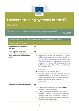 Lawyers Training Systems in the EU Lithuania