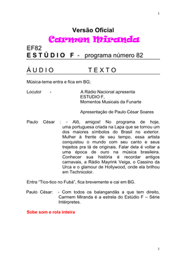 Versão Oficial Carmen Miranda EF82 E S T Ú D I O F - Programa Número 82