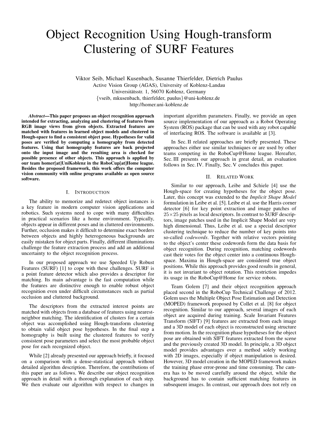 Object Recognition Using Hough-Transform Clustering of SURF Features