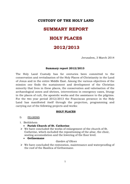 Summary Report Custody of Holy Land 2012-2013