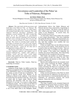 Governance and Leadership of the Palaw'an Tribe of Palawan