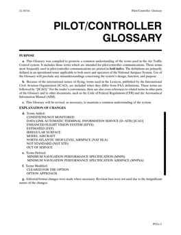 Pilot/Controller Glossary PILOT/CONTROLLER GLOSSARY