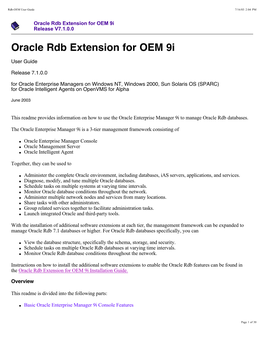 Oracle Rdb Extension for OEM 9I Release V7.1.0.0