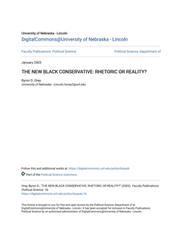 The New Black Conservative: Rhetoric Or Reality?