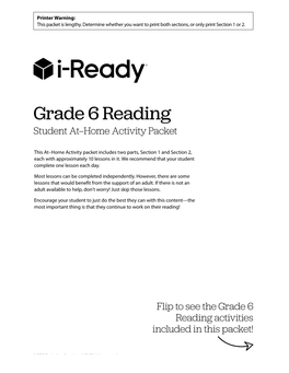 Grade 6 Reading Student At–Home Activity Packet