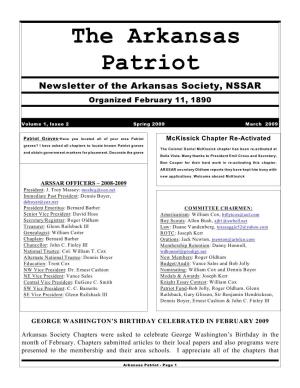 The Arkansas Patriot Newsletter of the Arkansas Society, NSSAR Organized February 11, 1890