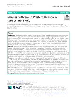 Measles Outbreak in Western Uganda: a Case-Control Study