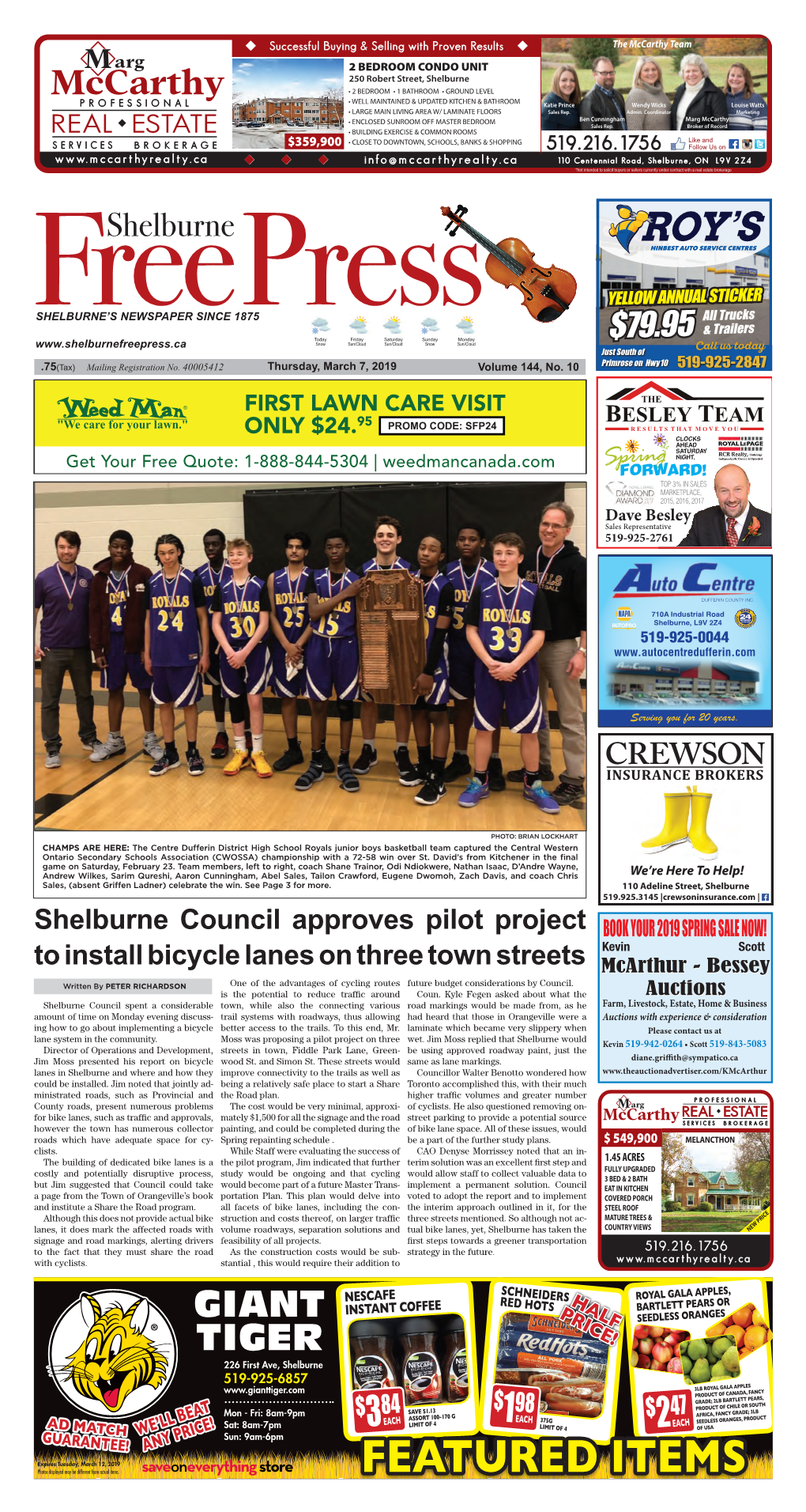 FEATURED ITEMS OVER HALF OFF! Page 2 the SHELBURNE FREE PRESS, Thursday, March 7, 2019 ‘Mardi Gras’ Feast Held at Trinity United Church on Shrove Tuesday