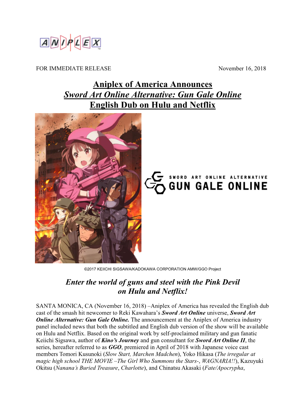 Gun Gale Online English Dub on Hulu and Netflix