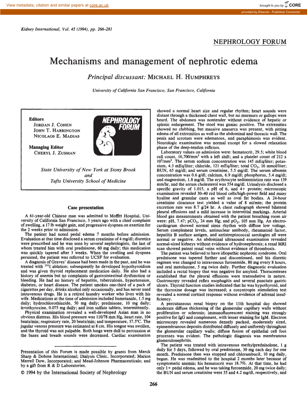 Mechanisms and Management of Nephrotic Edema