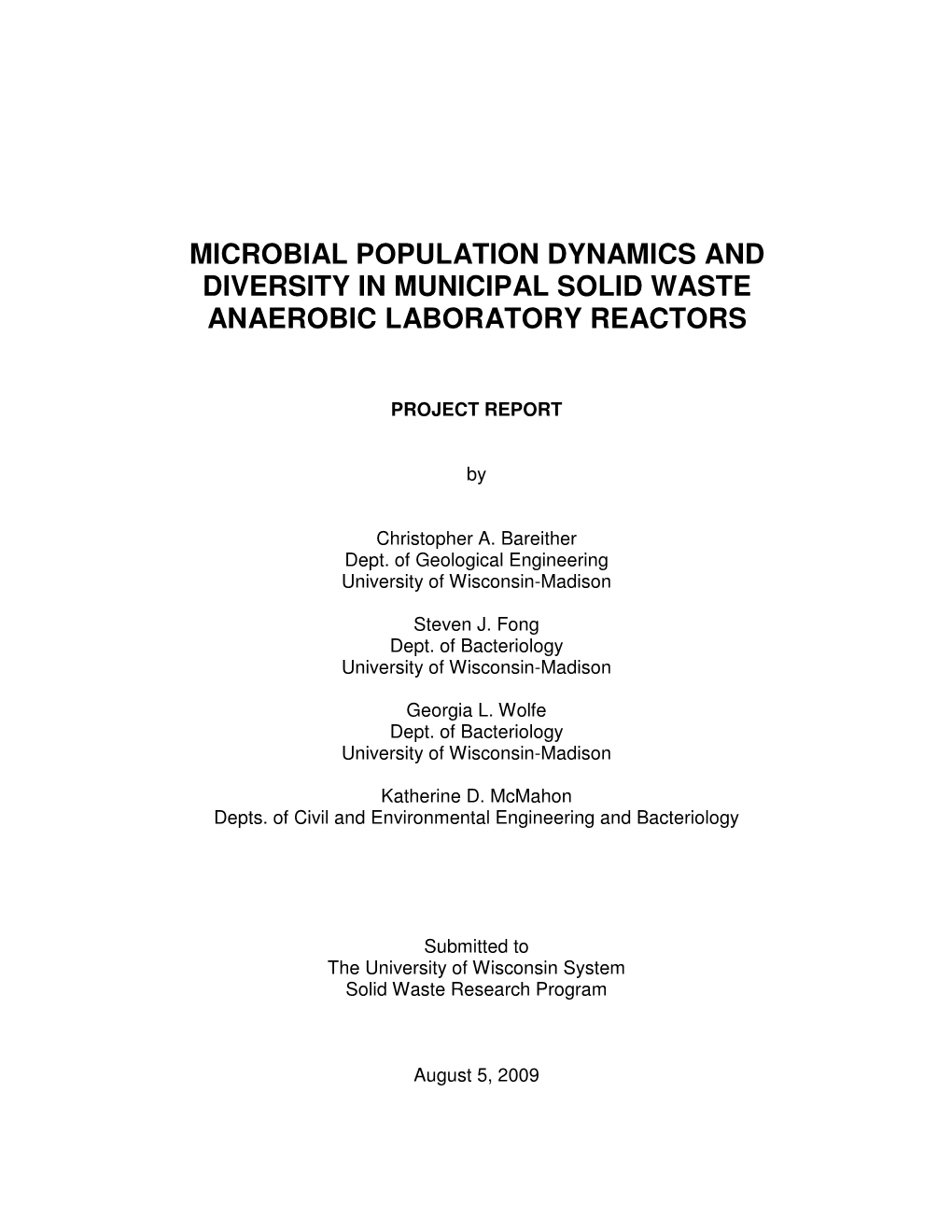 Microbial Population Dynamics and Diversity in Municipal Solid Waste Anaerobic Laboratory Reactors