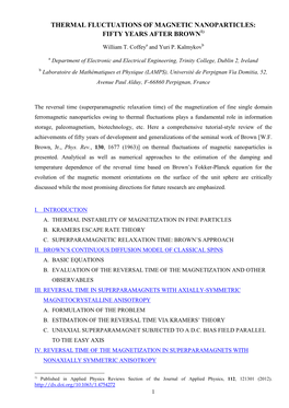 Thermal Fluctuations of Magnetic Nanoparticles: Fifty Years After Brown1)