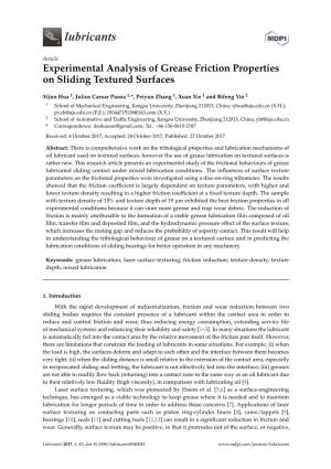 Experimental Analysis of Grease Friction Properties on Sliding Textured Surfaces