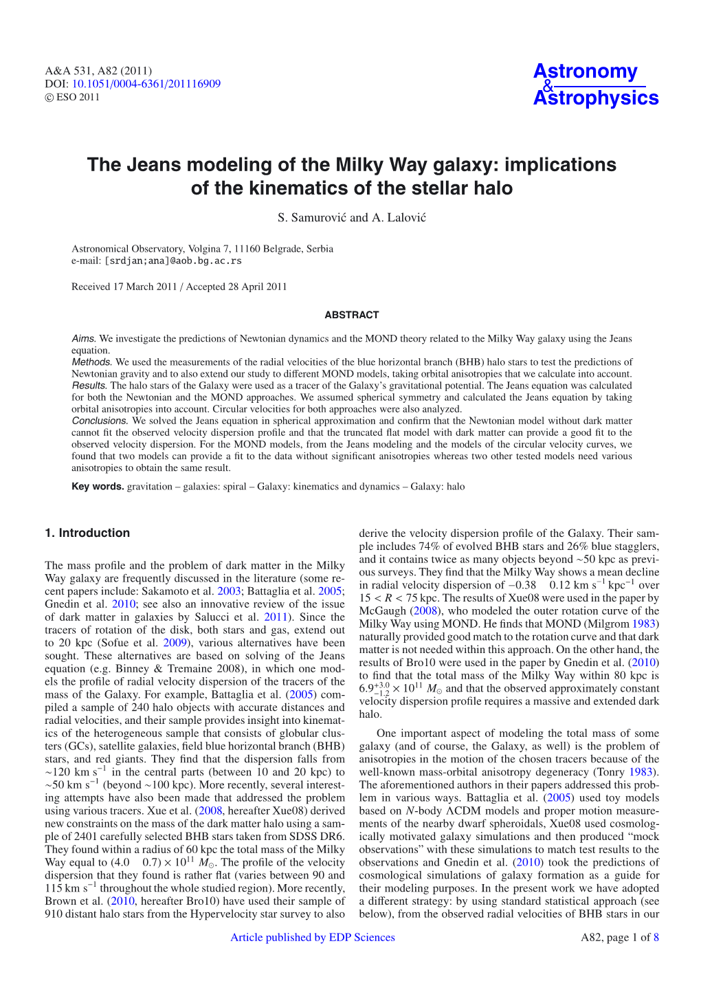 The Jeans Modeling of the Milky Way Galaxy: Implications of the Kinematics of the Stellar Halo