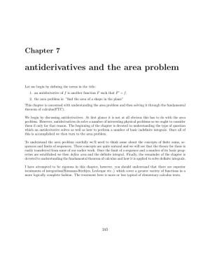 Antiderivatives and the Area Problem