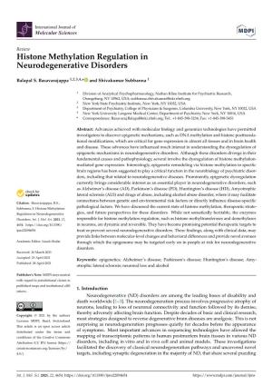 Histone Methylation Regulation in Neurodegenerative Disorders