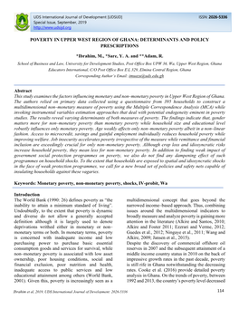 Poverty in Upper West Region of Ghana: Determinants and Policy Prescriptions