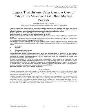 A Case of City of Joy Maandav, Dist. Dhar, Madhya Pradesh