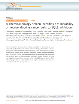 A Chemical Biology Screen Identifies a Vulnerability of Neuroendocrine