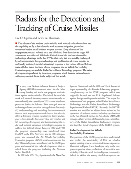 Radars for the Detection and Tracking of Cruise Missiles Radars for the Detection and Tracking of Cruise Missiles