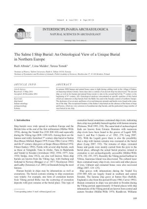 The Salme I Ship Burial: an Osteological View of a Unique Burial in Northern Europe